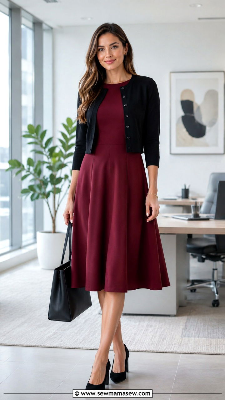 Fit and Flare Dress With Block Heels - 25 Outfit ideas for rectangle body for work