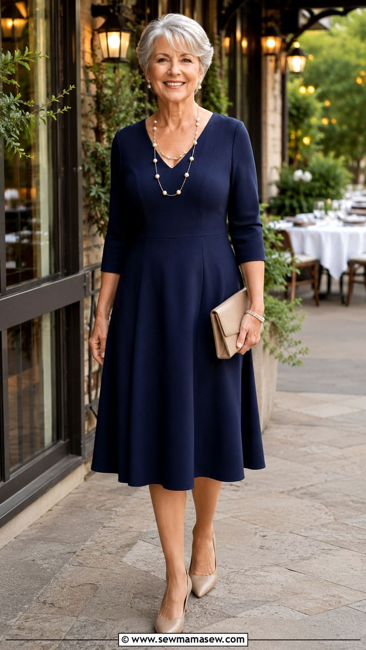 Fit and Flare Dress With Kitten Heel Slingbacks - 20 Apple shape outfits for women over 60