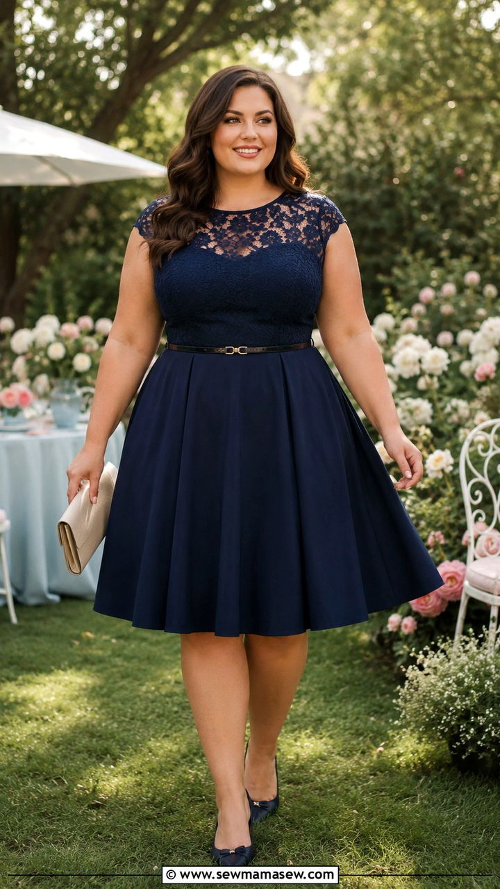 Fit and Flare Dress With Pointed Flats - 25 Outfit ideas for pear shape plus size