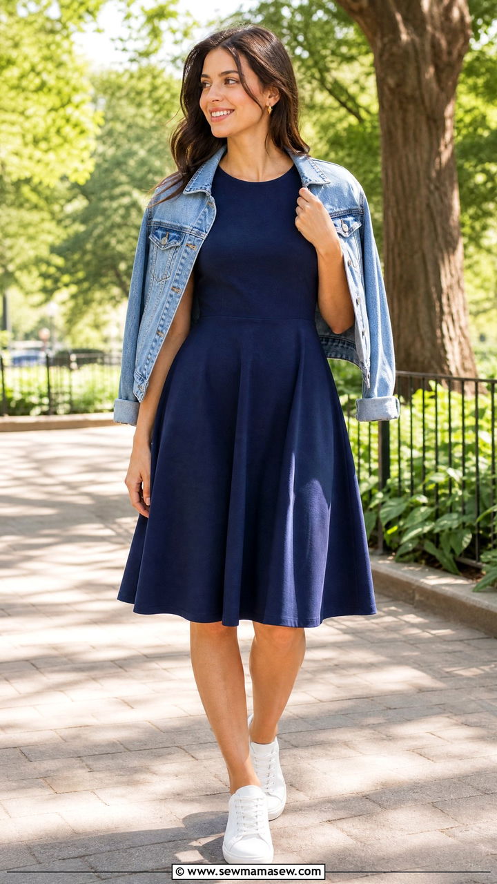 Fit and Flare Dress With White Sneakers - 25 casual outfits for hourglass body