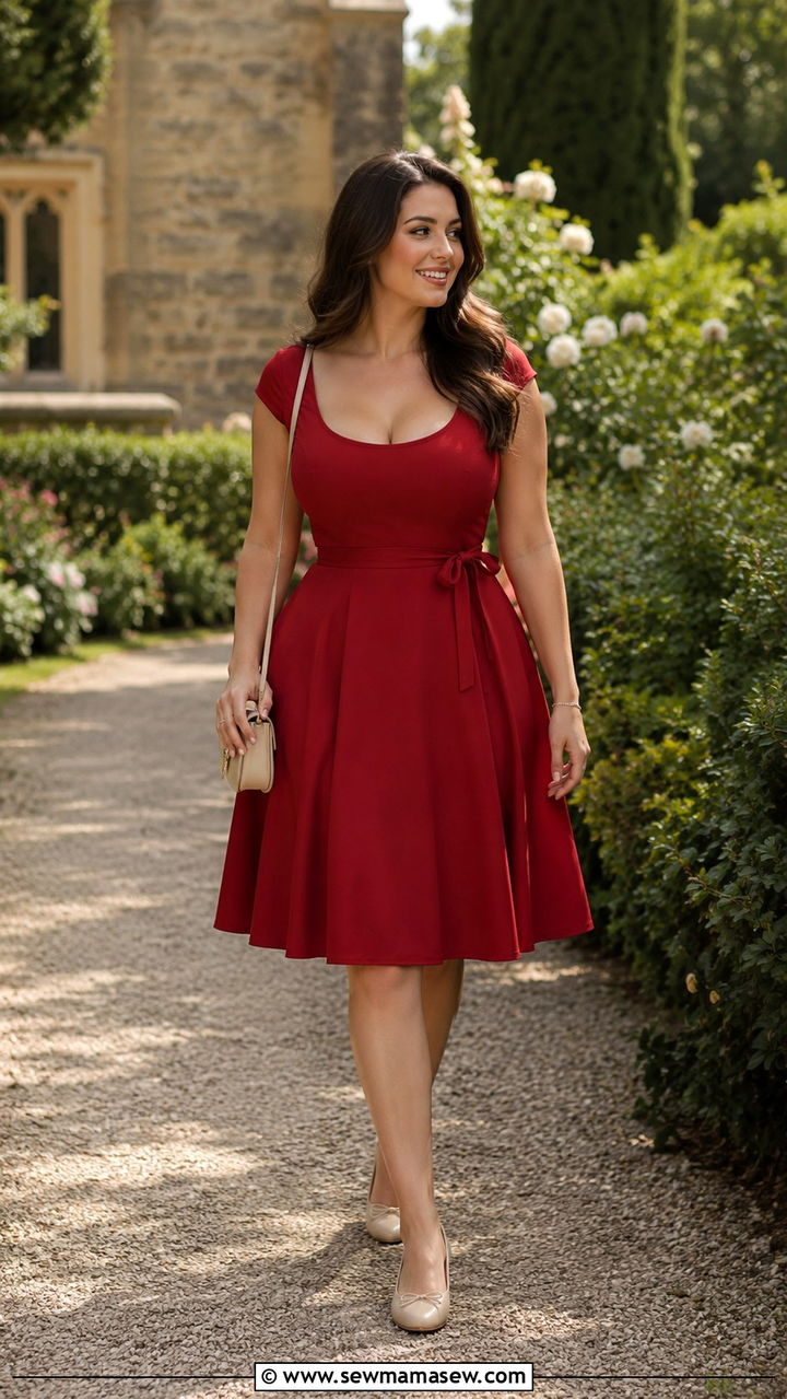 Fit and Flare Dress with Ballet Flats - 25 Outfit ideas for big bust and small waist