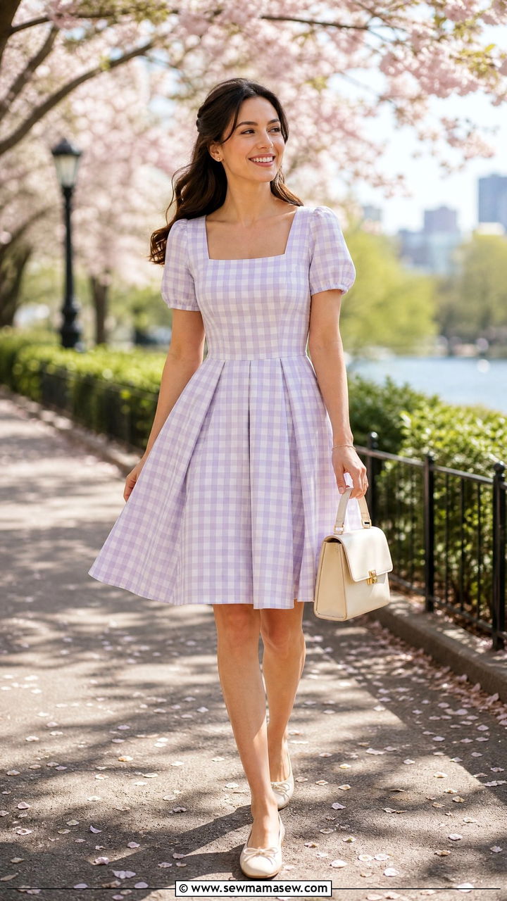 Fit and Flare Dress with Ballet Flats - 20 Spring outfits for rectangle body