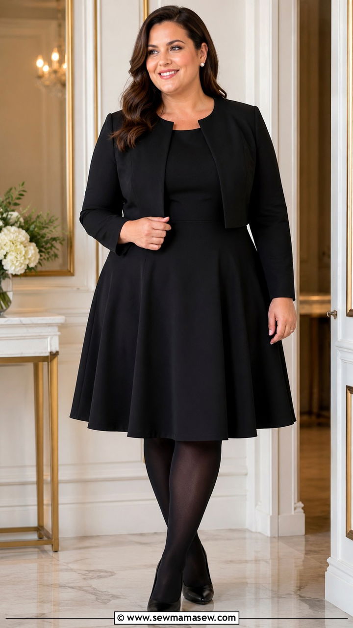 Fit and Flare Dress with Cropped Jacket - 30 Office outfit ideas plus size