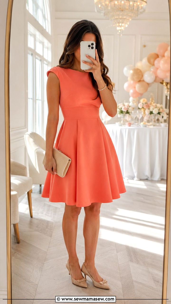Fit and Flare Dress with Kitten Heels - 30 classy baby shower outfit ideas