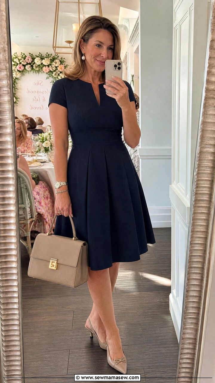 Fit and Flare Dress with Kitten Heels Outfit - 25 Brunch outfit ideas for women over 40