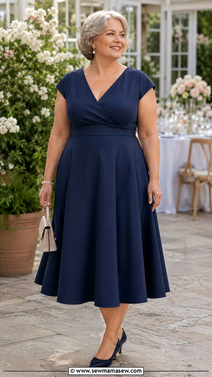 Fit and Flare Dress with Low Heels - 30 Plus size outfit ideas for women over 50