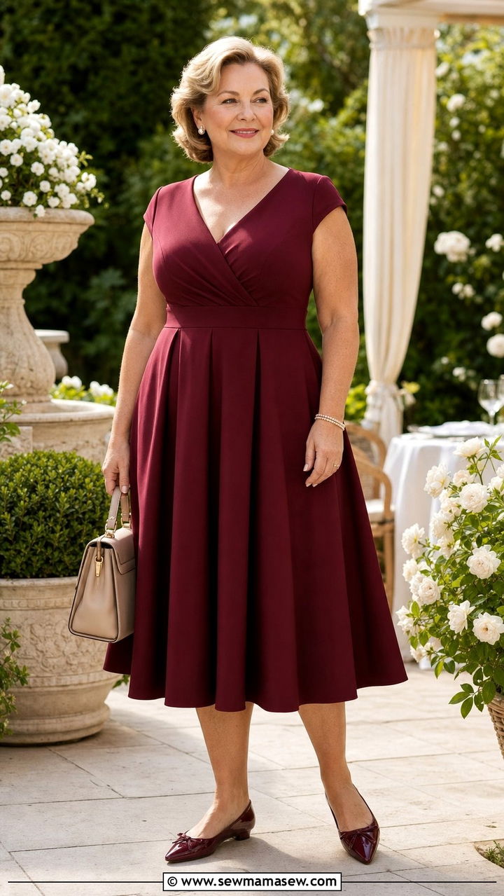 Fit and Flare Dress with Pointed Flats - 25 Curvy outfits for women over 50