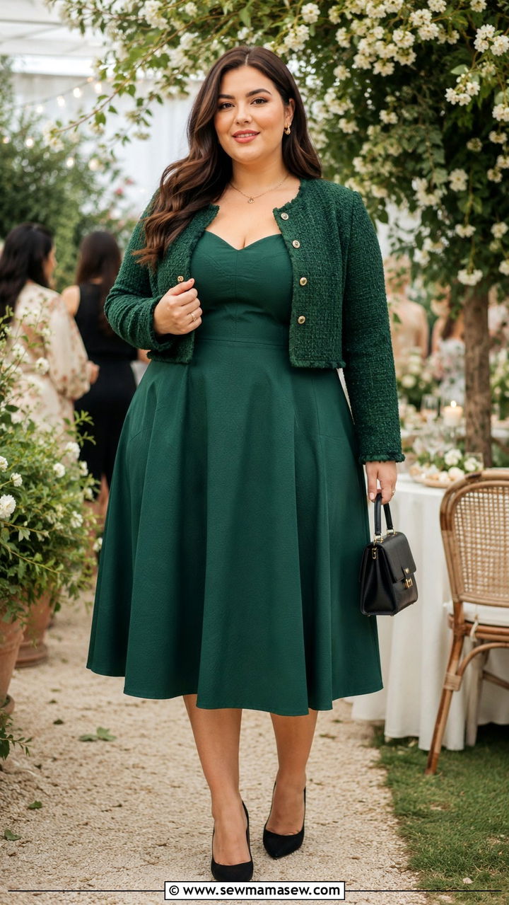 Fit and Flare Dress with Structured Cardigan - 25 Plus size outfit ideas Parisian