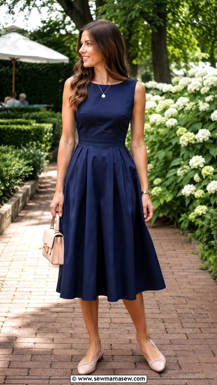 Fit and Flare Midi Dress with Ballet Flats - 25 Outfit ideas for size 16 hourglass