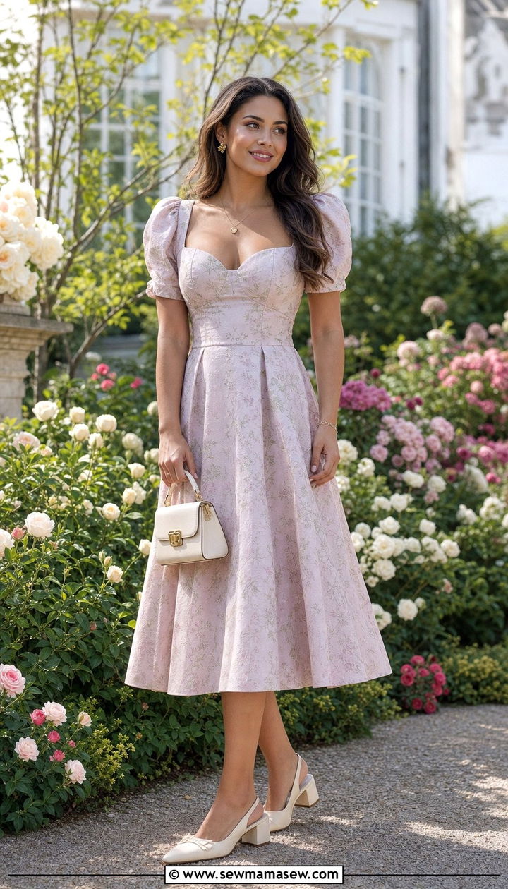 Fit and Flare Midi Dress with Slingback Heels - 25 Spring outfits for hourglass figure