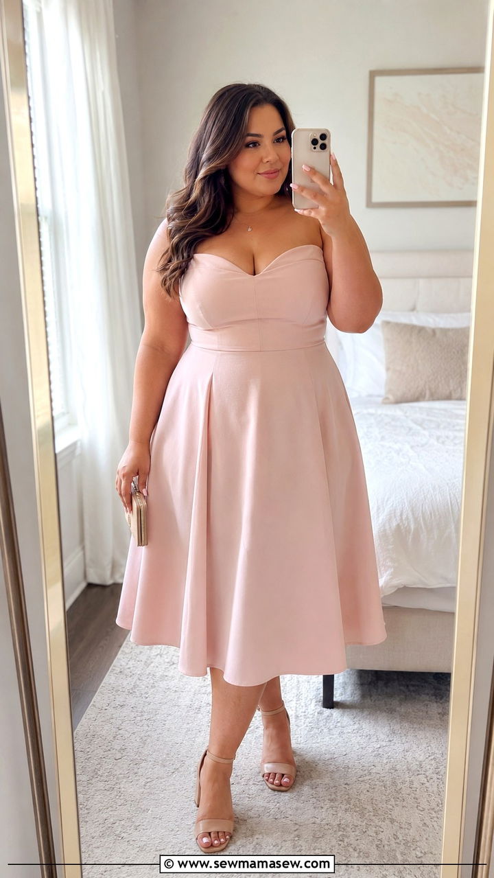 Fit and Flare Midi Dress with Sweetheart Neckline - 30 Plus size outfit ideas for graduation