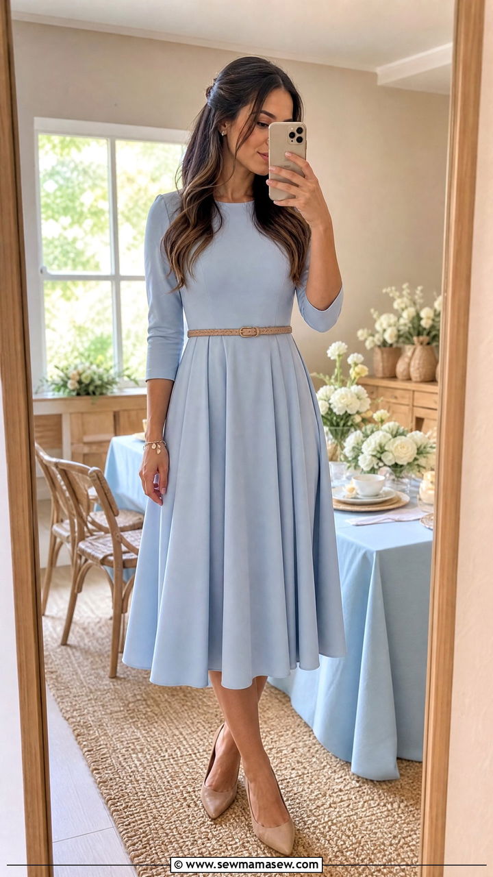 Fit and Flare Midi Dress - 25 modest baby shower outfit ideas