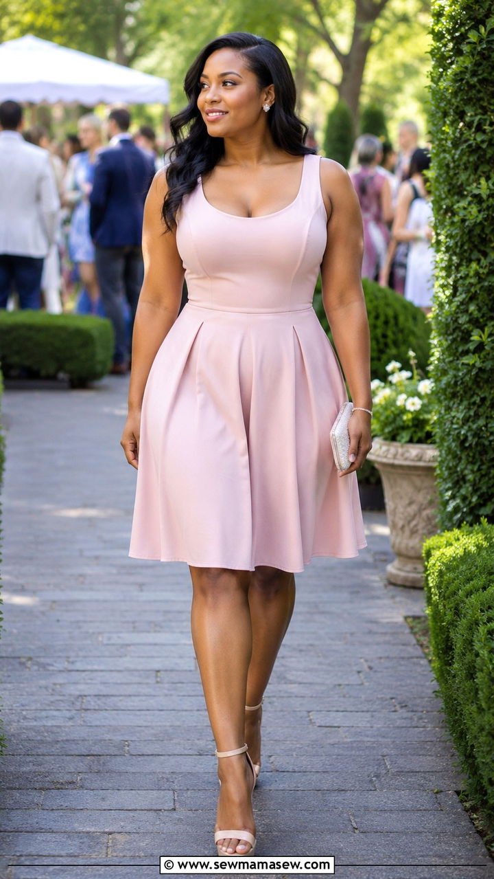 Fit and flare dress with ankle strap heels - 25 outfit ideas for women with wide hips