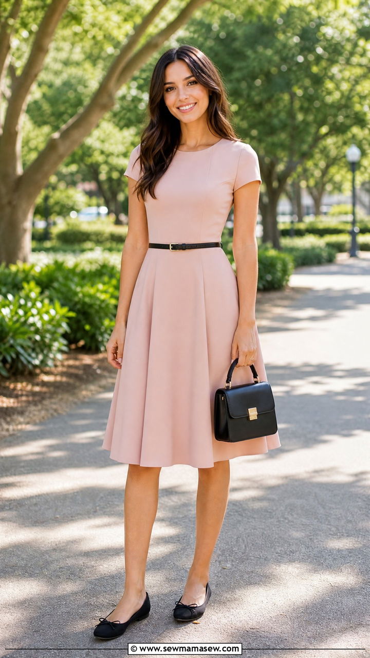 Fit and flare dress with ballet flats - 25 Flattering outfits for big hips