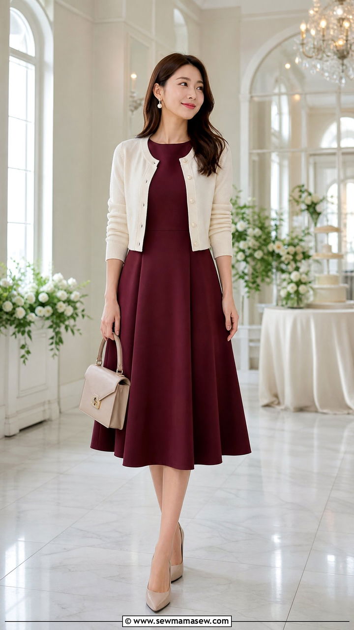 Fit and flare dress with cropped cardigan - 30 Modest capsule wardrobe 2026