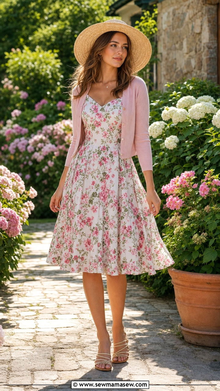 Fit and flare dress with sandals spring look - 25 spring outfits for inverted triangle body