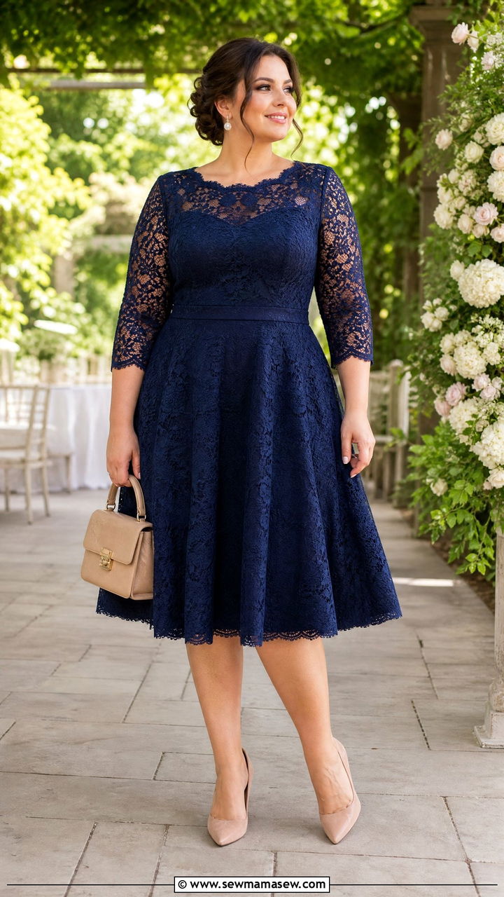 Fit and flare dress with three quarter sleeves - 25 Flattering outfits for big arms