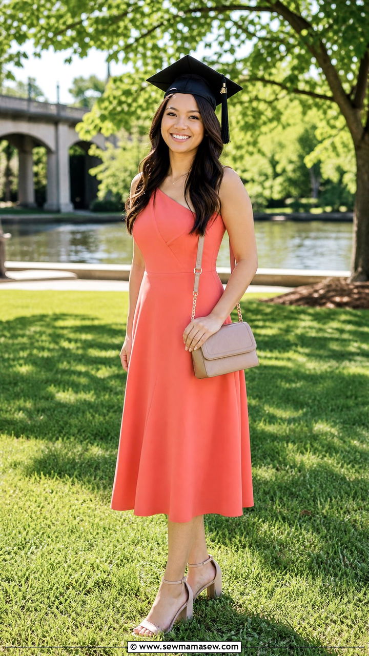 Fit and flare midi dress with low block heels - 30 Engineering graduation outfit ideas
