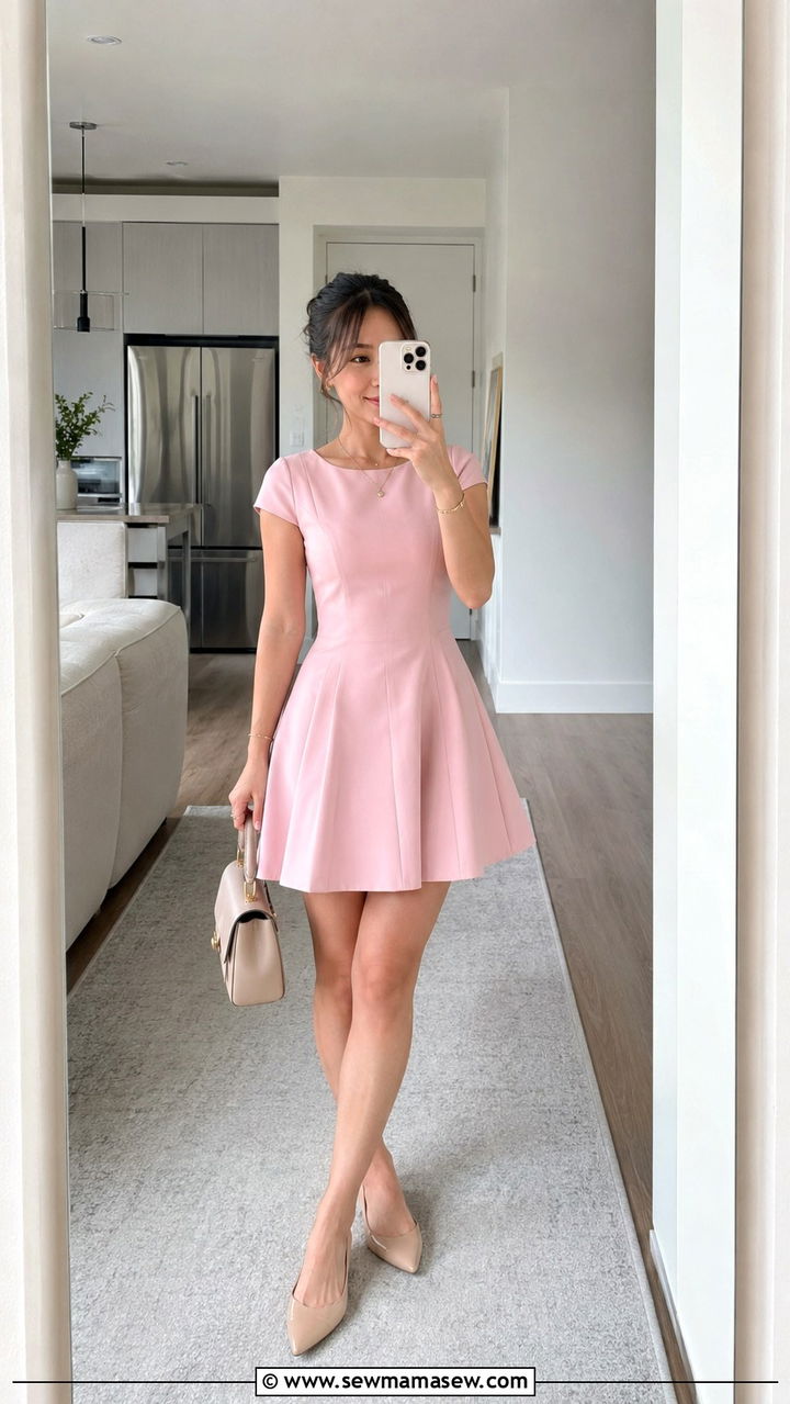 Fit and flare mini dress with pointed toe flats - 30 Spring outfits for short women