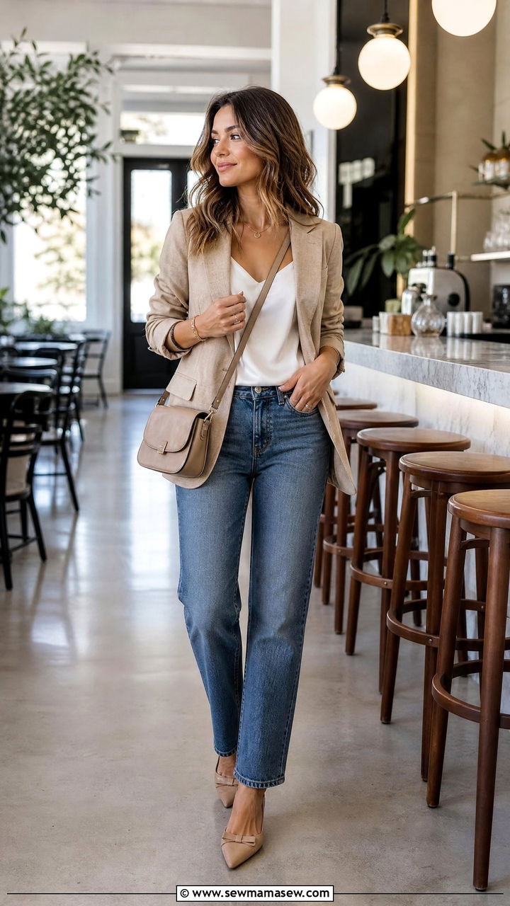 Fitted Blazer With Straight Leg Jeans - 30 Cute brunch outfits