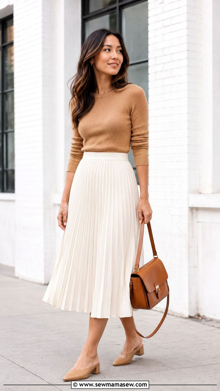 Fitted Knit Sweater With Midi Skirt - 30 casual job interview outfits