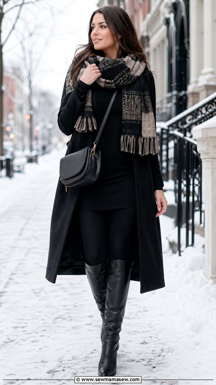 Fitted Long Sleeve T Shirt with Leggings and Knee Boots - 35 Fitted t-shirt outfit ideas