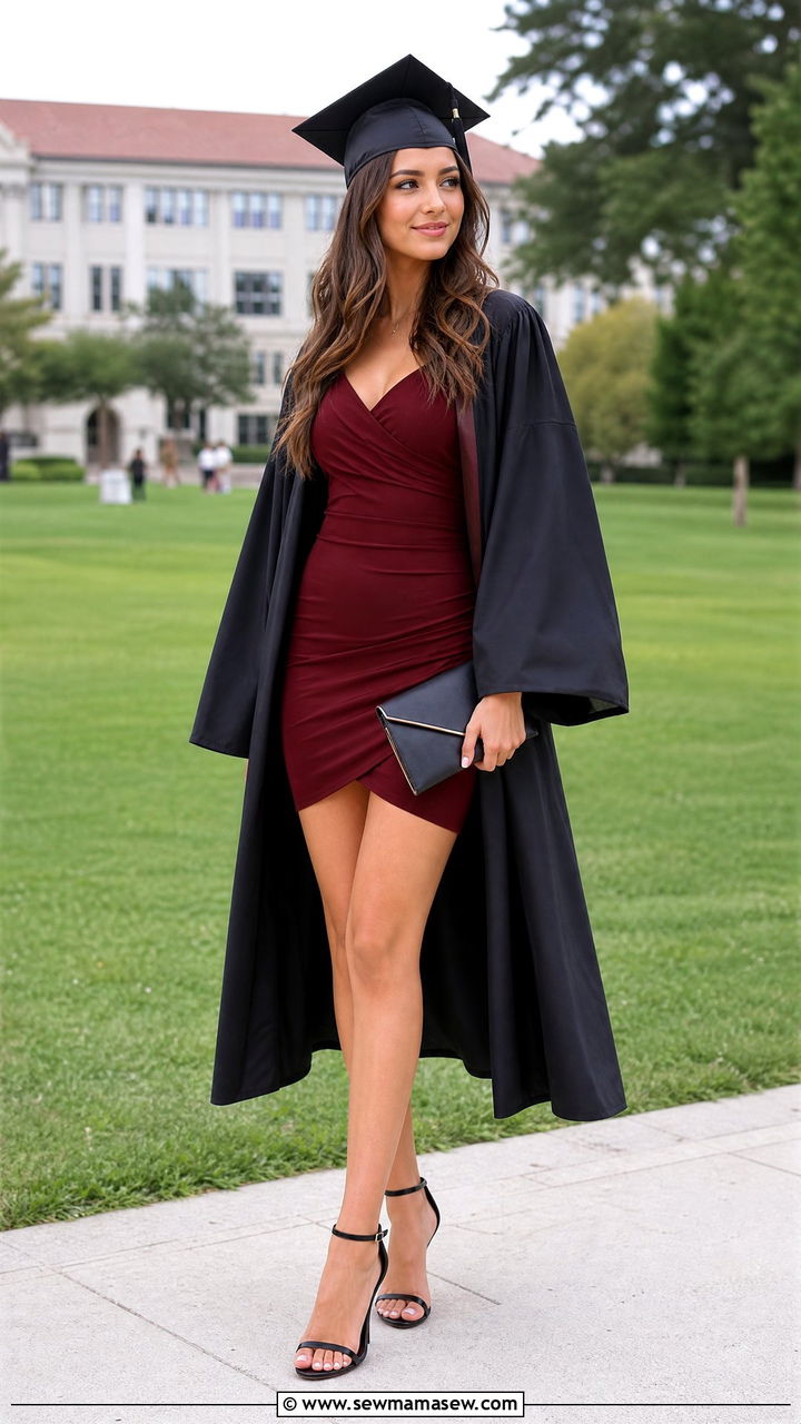 Fitted Mini Dress Under Graduation Gown - 25 graduation outfits inspo