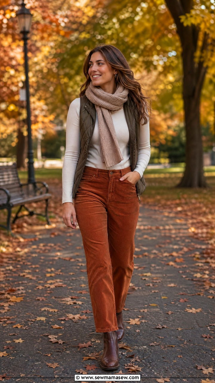 Fitted T Shirt with Corduroy Pants and Chelsea Boots - 35 Fitted t-shirt outfit ideas