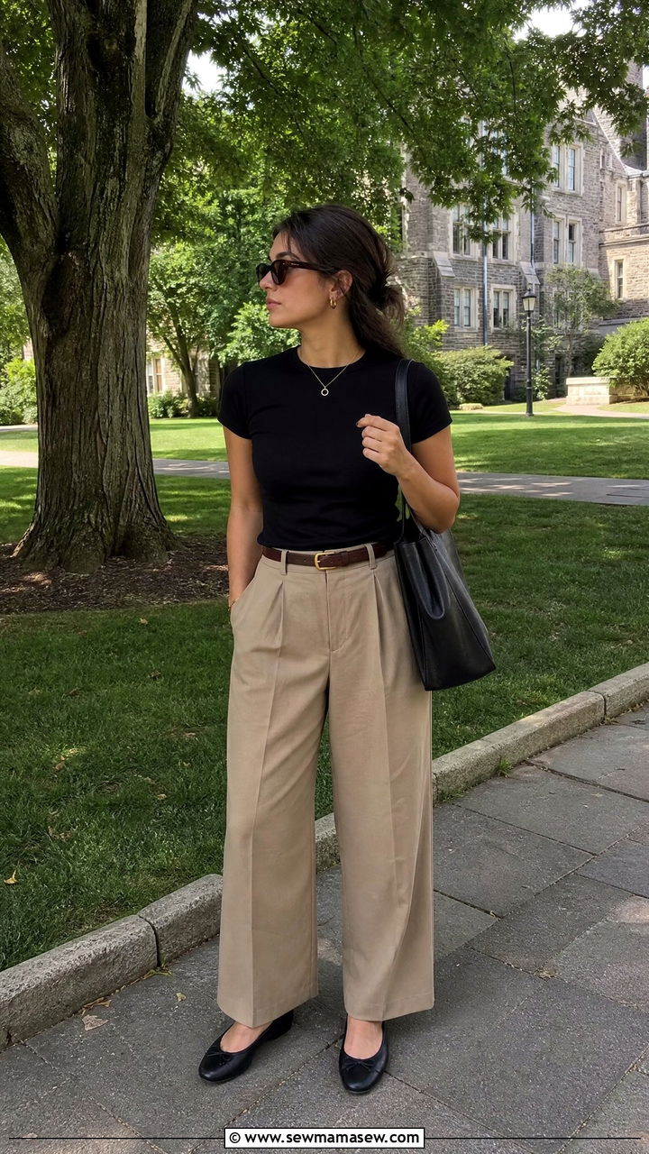 Fitted T shirt and wide leg trousers dark academia outfit - 30 Dark academia summer outfits