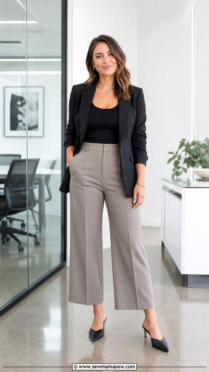 Fitted Tank With Cropped Wide Leg Pants And Blazer - 25 Petite outfit ideas with apple shape