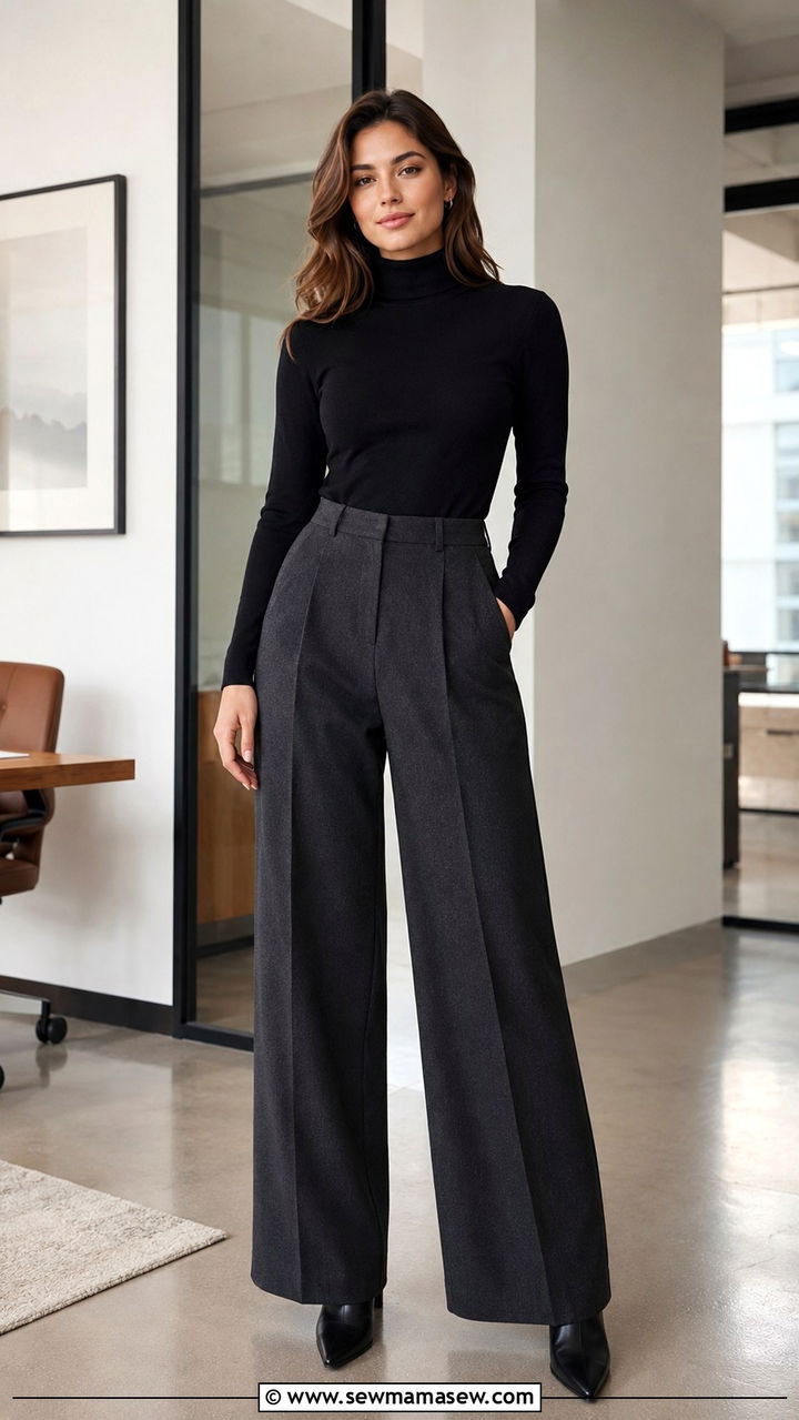 Fitted Turtleneck With Wide Leg Pants Outfit - 30 how to style wide leg pants outfits