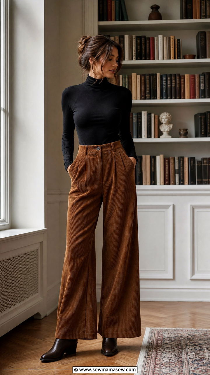 Fitted Turtleneck and Corduroy Trousers - 25 casual aesthetic outfits