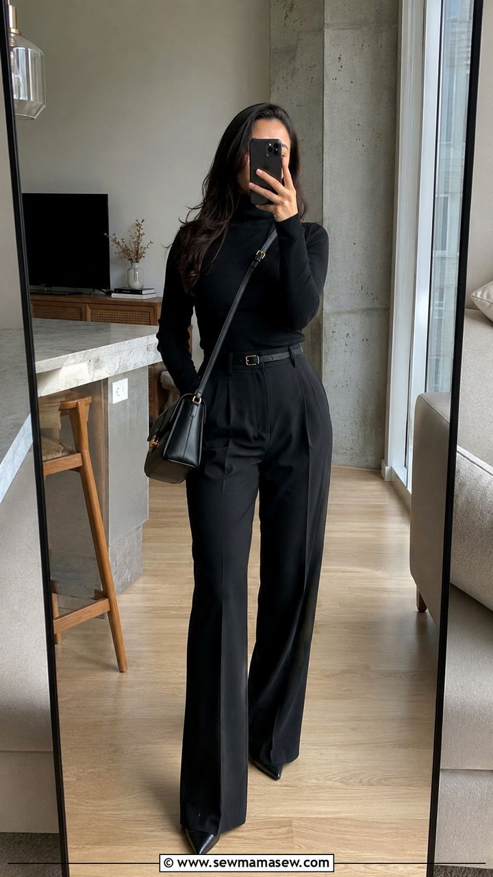 Fitted Turtleneck and Wide Leg Pants with Pointed Heels Petite - 25 Petite outfit ideas with wide leg pants