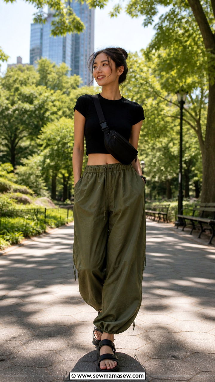 Fitted tee and parachute pants spring outfit - 40 Casual spring outfits