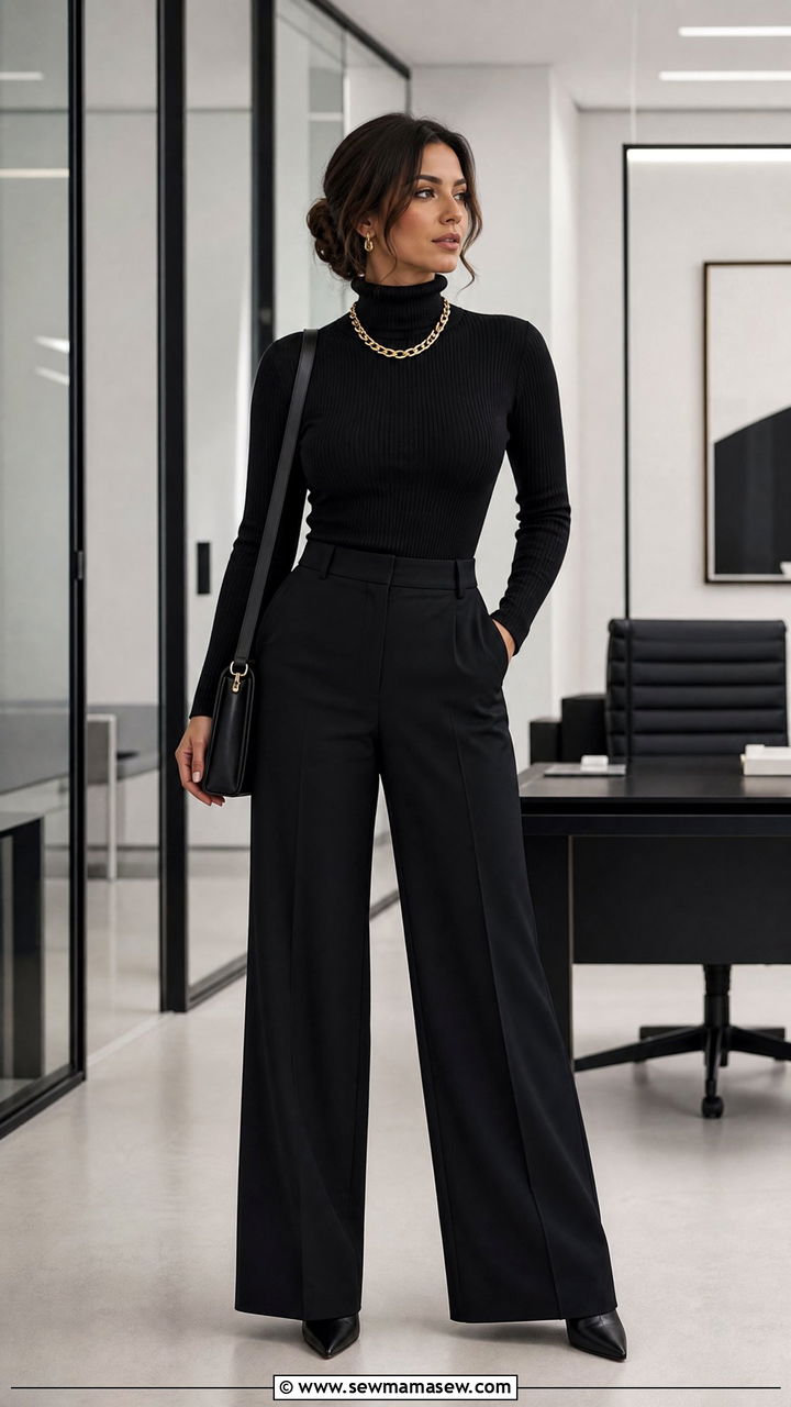 Fitted turtleneck wide leg trousers - 25 Business casual outfits with turtleneck