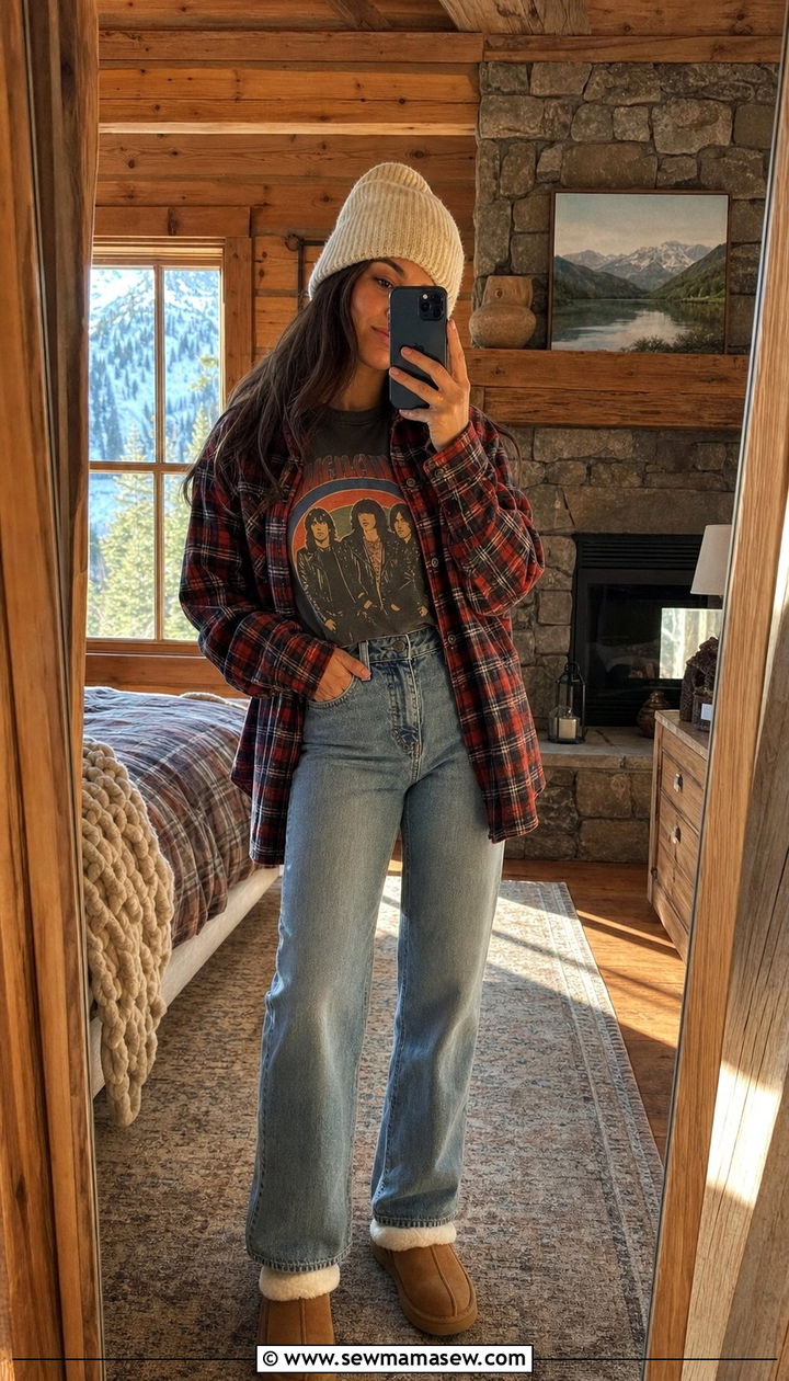 Flannel And Denim Outfit For Mountain Cabins - 25 Summer mountain outfits
