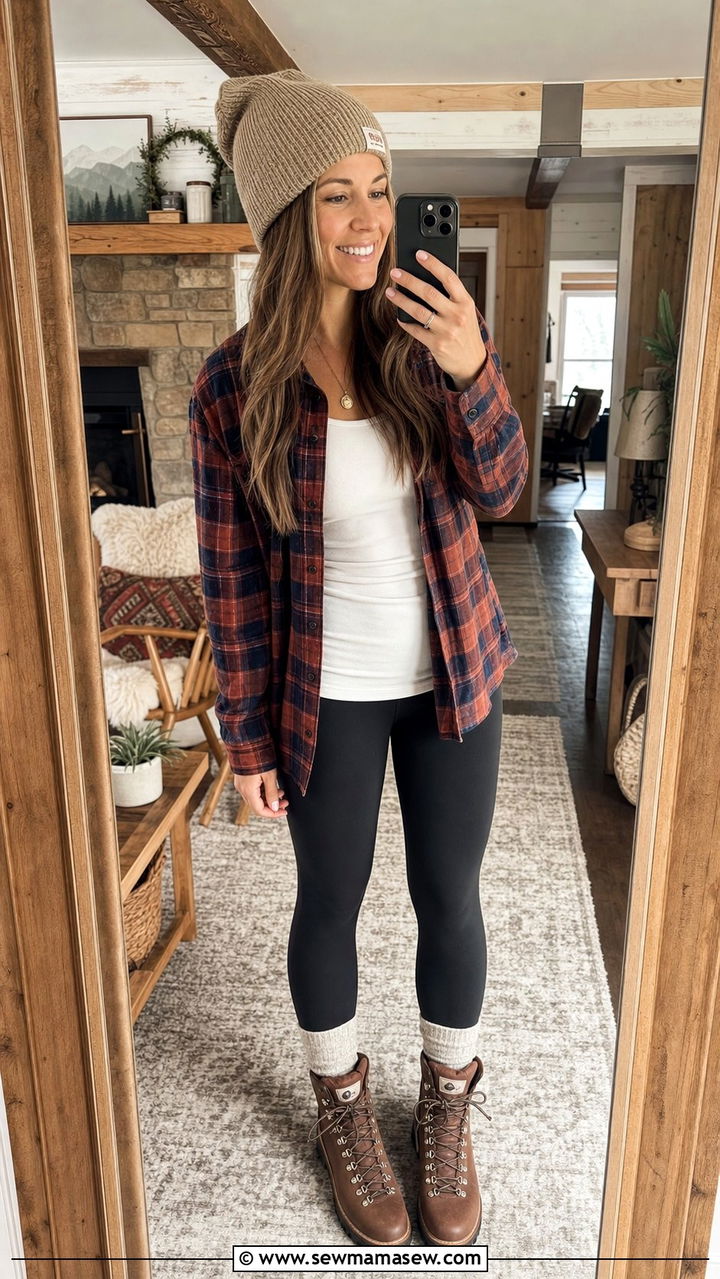 Flannel Shirt And Leggings Spring Mountain Outfit - 25 Spring mountain outfits