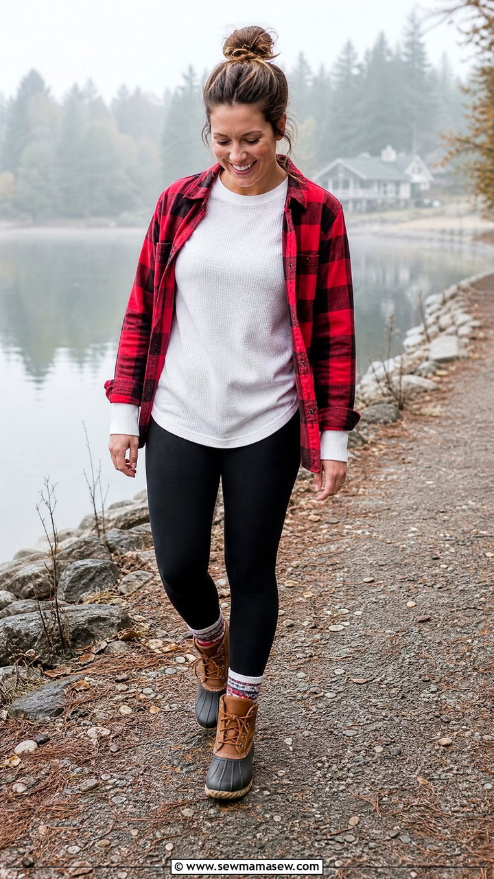 Flannel Shirt Leggings Duck Boots Lake House Outfit - 35 Lake house outfit ideas