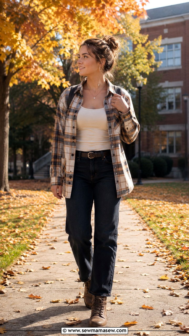 Flannel Shirt Over A Tank Top With Dark Jeans And Hiking Boots - 25 Nursing student outfit ideas