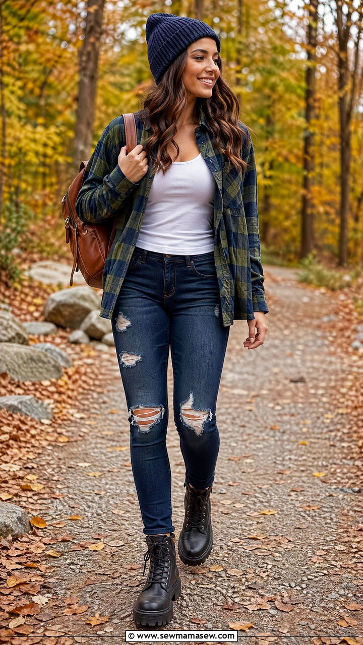 Flannel Shirt With Distressed Jeans - 35 Distressed jeans outfit ideas