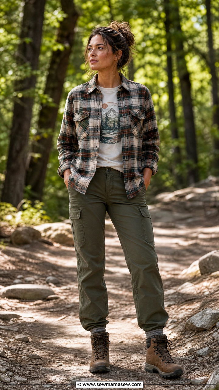 Flannel Shirt With Graphic Tee Cargo Pants and Hiking Boots - 30 transitional outfits aesthetic