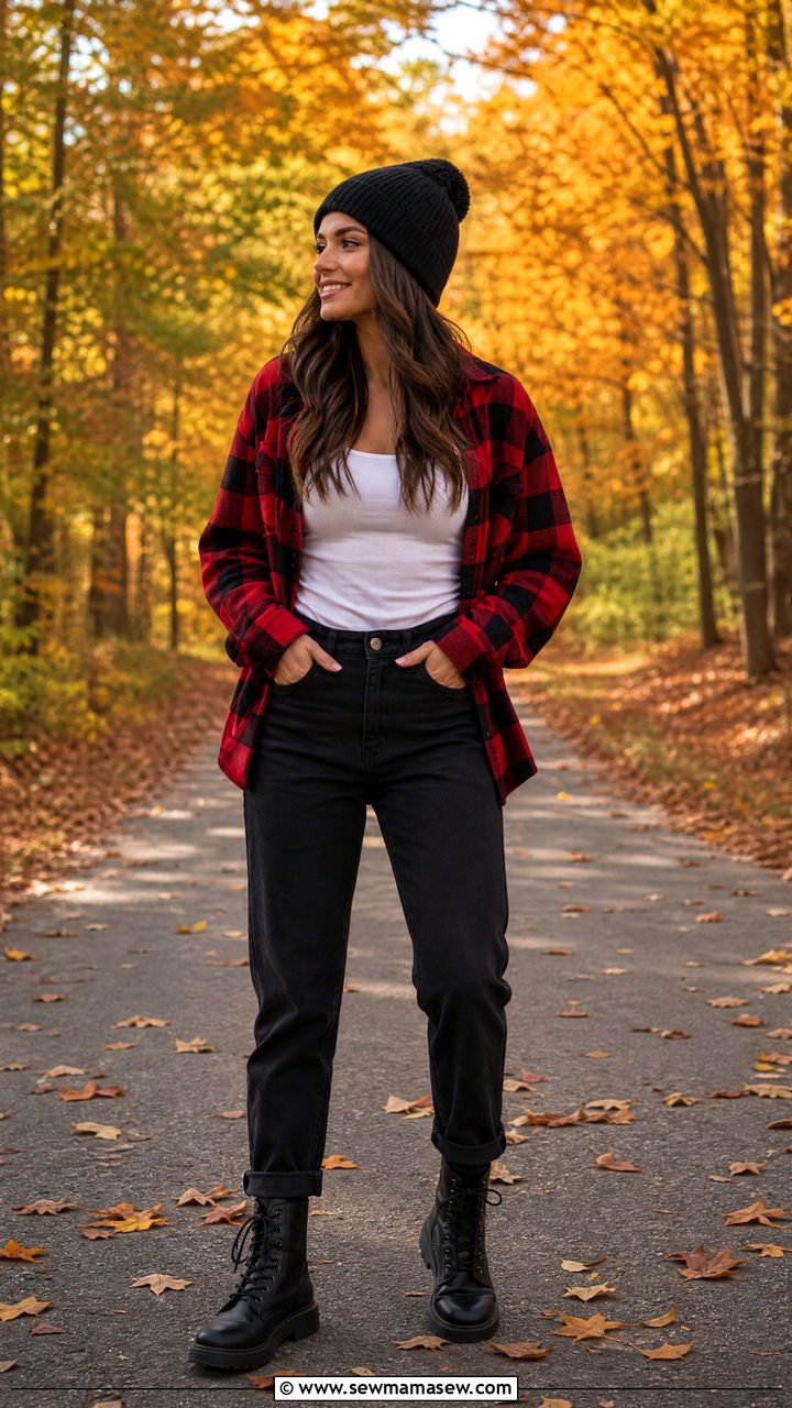 Flannel Shirt and Black Jeans Fall Outfit - 25 How to style black jeans