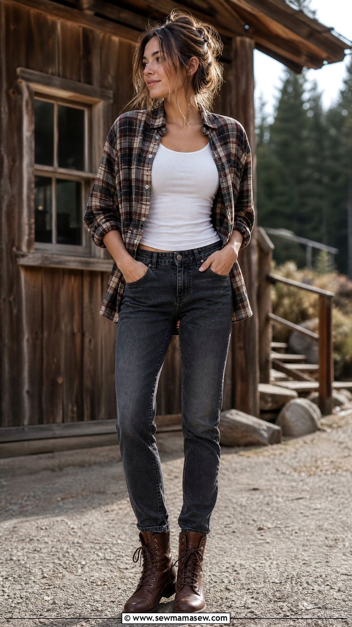 Flannel Shirt and Faded Black Jeans - 25 casual aesthetic outfits