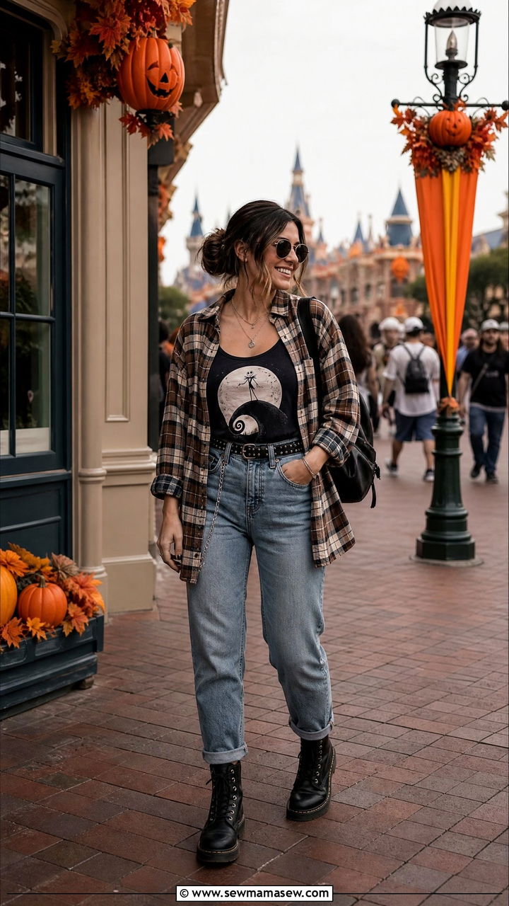 Flannel Shirt and Jeans Fall Outfit - 40 What to wear in Disneyland
