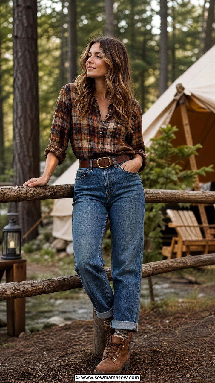 Flannel Shirt and Jeans Glamping Outfit - 25 Glamping outfit ideas