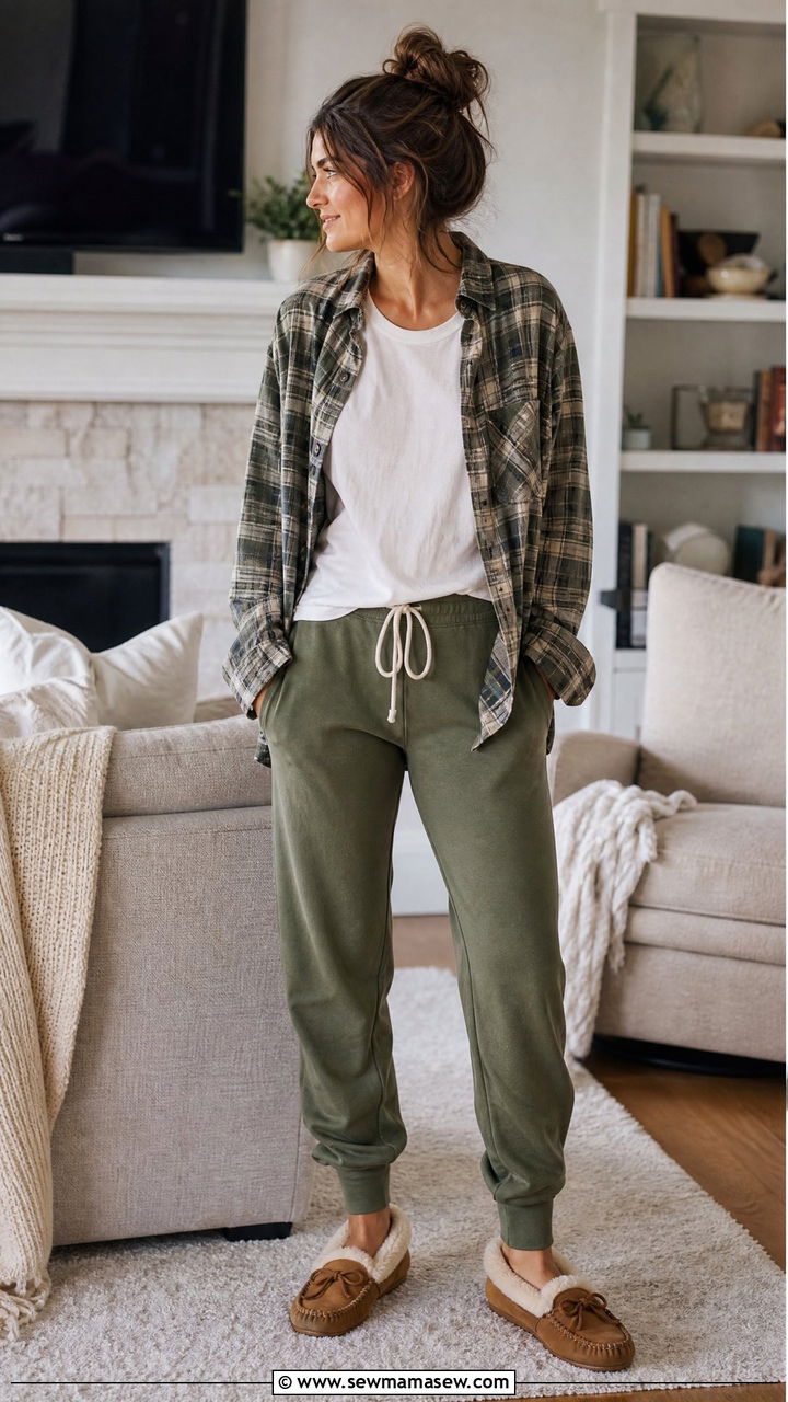 Flannel Shirt and Joggers - 25 Cozy sick day outfit ideas