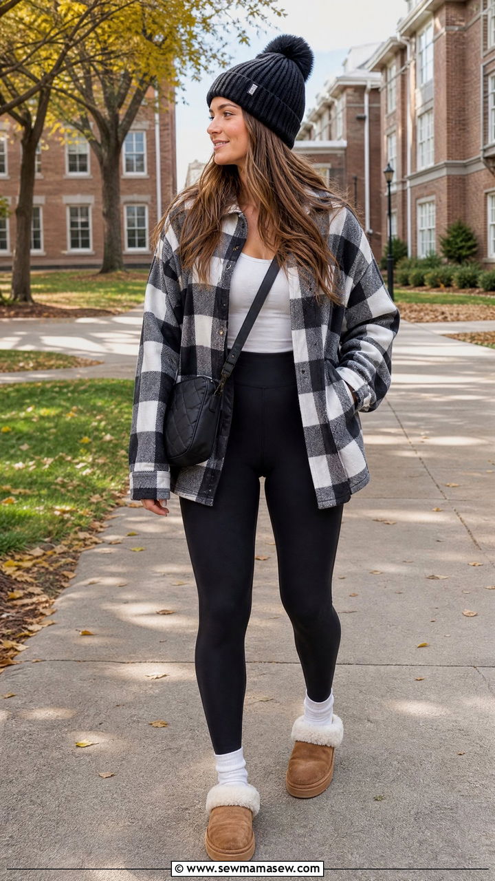 Flannel Shirt and Leggings Outfit - 25 Fashion for college freshman