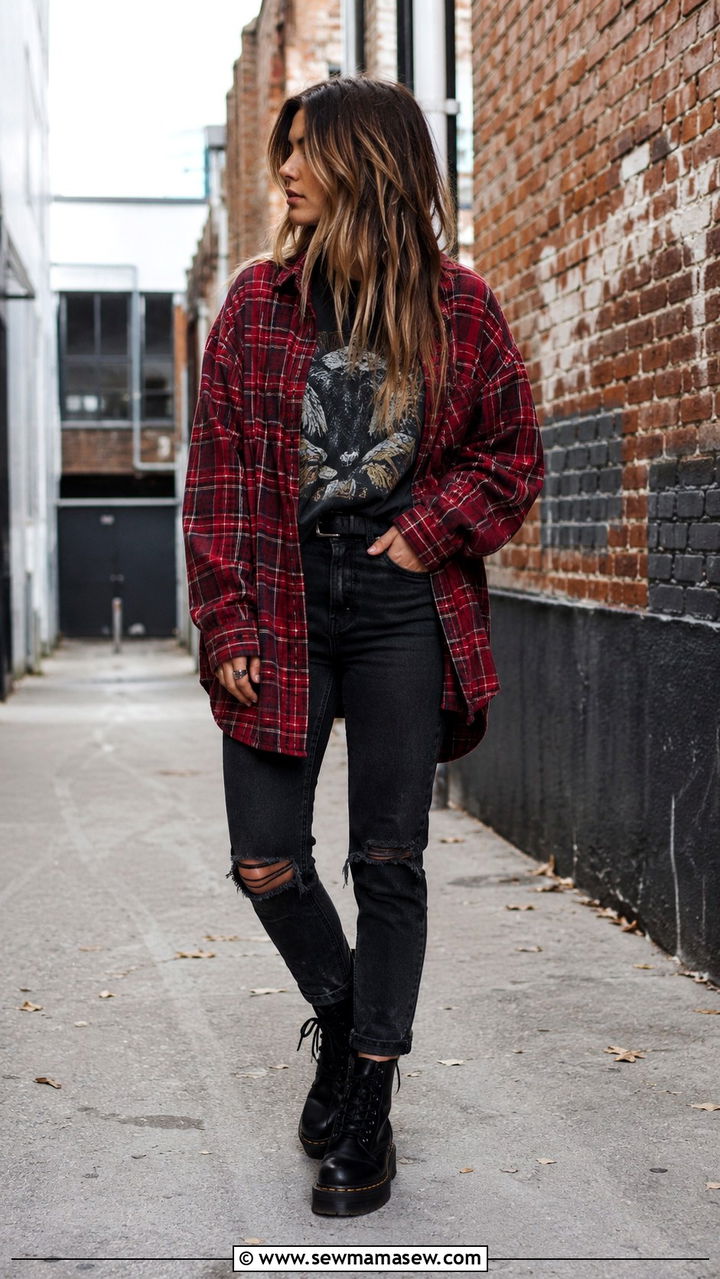 Flannel Shirt and Ripped Jeans Grunge Outfit - 20 grunge capsule wardrobe outfits
