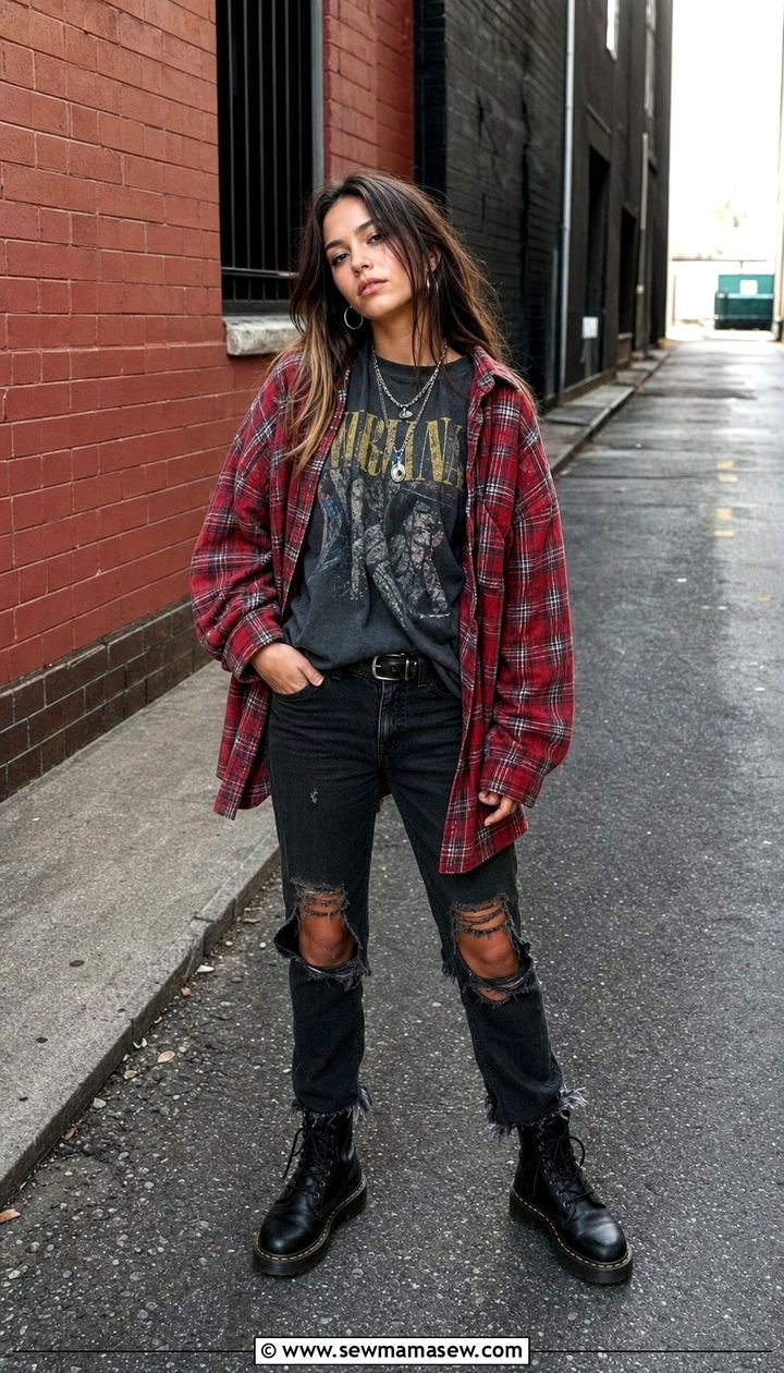 Flannel Shirt and Ripped Jeans Outfit - 25 cute 90s outfits