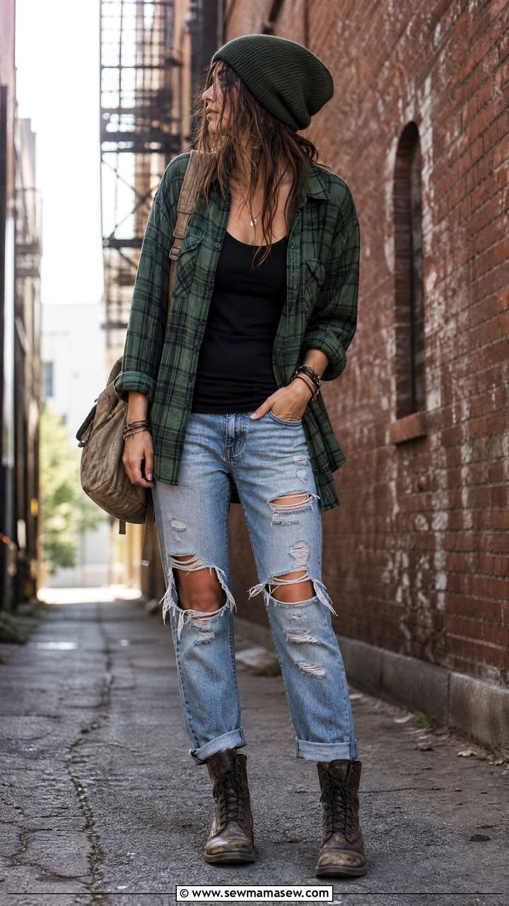 Flannel Shirt and Ripped Jeans Outfit - 30 streetwear outfits inspo